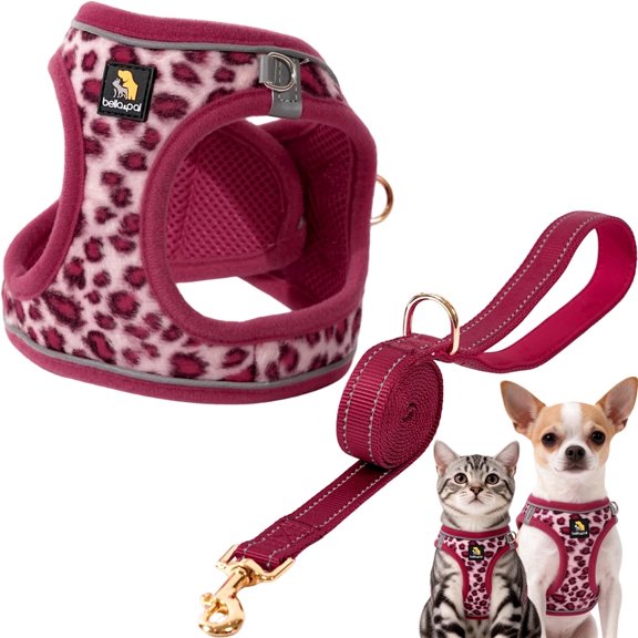 BELLA & PAL Puppy Harness and Leash Set,Reflective Adjustable Dog Harness for Small Dogs No Pull,Step in Soft Mesh Harness for Small and Medium Dogs,Pink Leopard,M