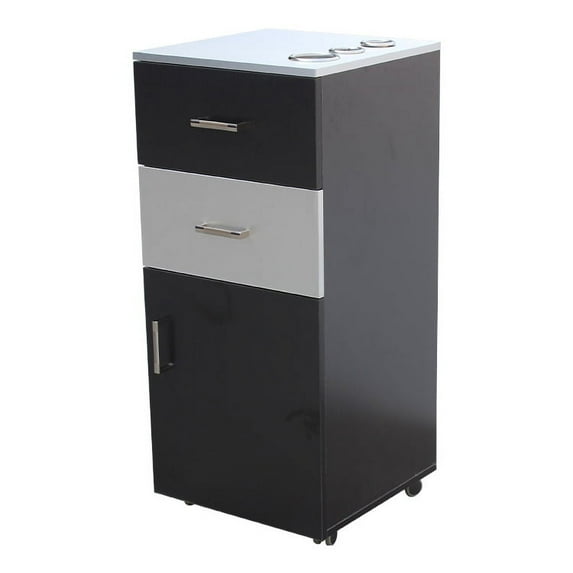 BELLA Rolling Styling Station, Rolling Stylist Cart with Appliance Holder, Drawer Storage Cabinet for Beauty Hair Salon Barbershop, Black/White