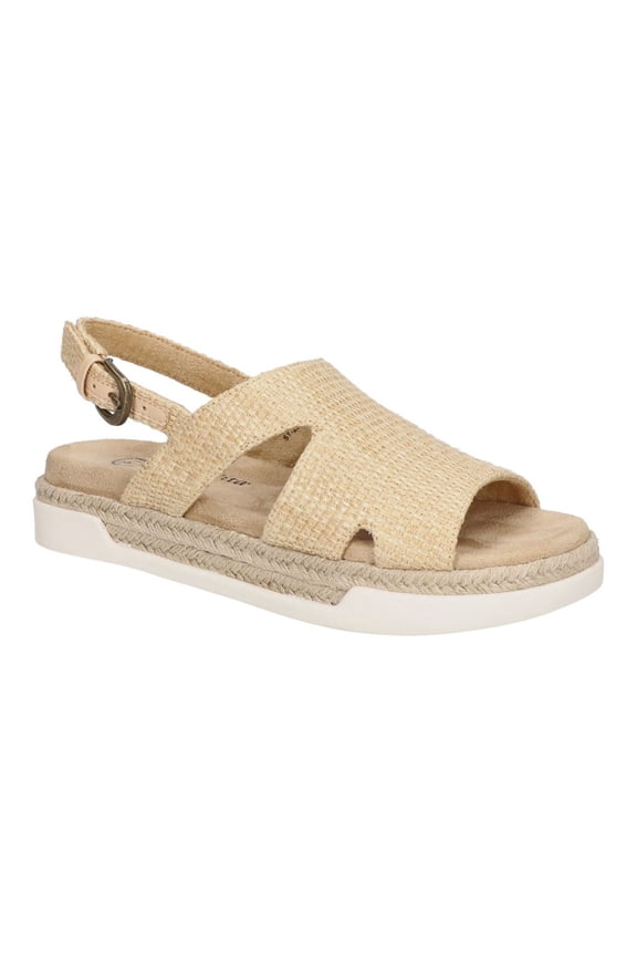 Womens Beige Adjustable Kato Round Toe Buckle Slingback Sandal 8 WW