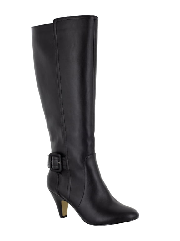 Womens Black Buckle Accent Padded Troy Ii Zip-Up Heeled Boots 6.5 M