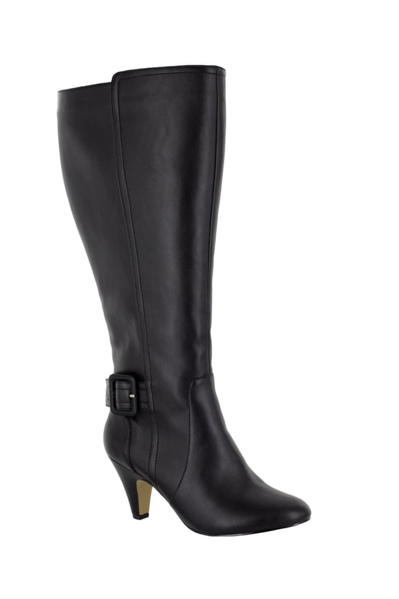 Womens Black Covered Buckle Accent Padded Troy Ii Almond Toe Sculpted Heel Zip-Up Heeled Boots 10 W