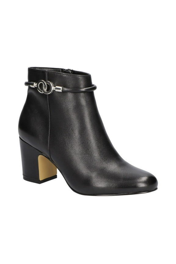 Womens Black Diaz Almond Toe Block Heel Zip-Up Leather Dress Booties 9.5 M