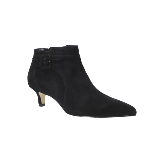 BELLA VITA Womens Black Padded Buckle Accent Goring Bindi Pointed Toe Kitten Heel Zip-Up Leather Dress Shootie 8 M