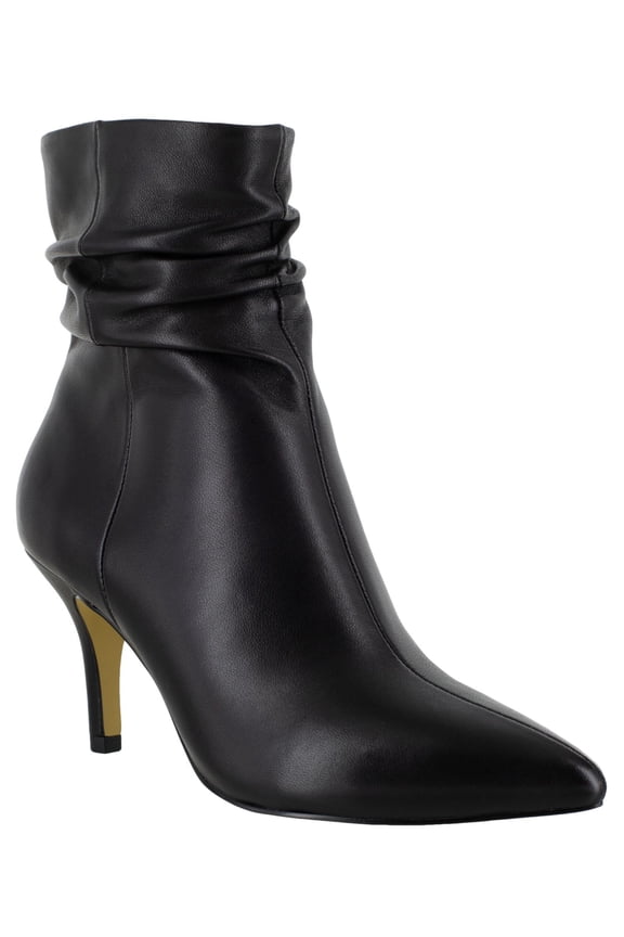 Womens Black Ruched Padded Danielle Pointed Toe Stiletto Zip-Up Leather Booties 9 M