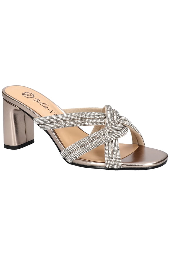 Womens Gold Embellished Padded Carmen Open Toe Block Heel Slip On Dress Heeled Sandal 10 M