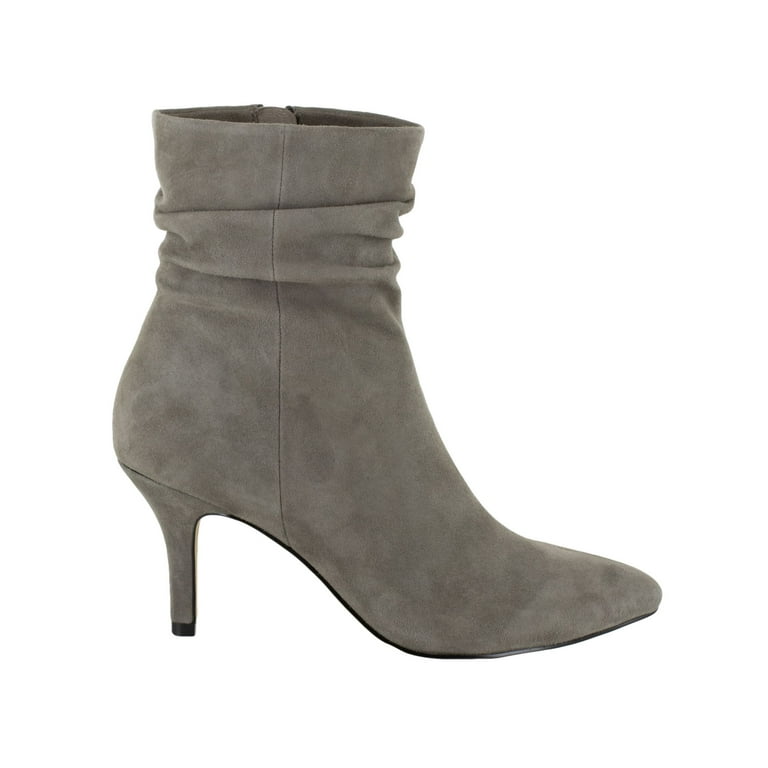 BELLA VITA Womens Gray Ruched Cushioned Danielle Pointed Toe Stiletto  Zip-Up Leather Booties 9 WW 