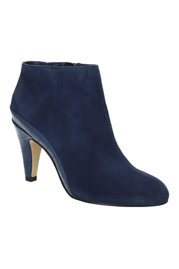 Womens Navy Comfort Brennan Round Toe Cone Heel Zip-Up Leather Dress Boots 11 W