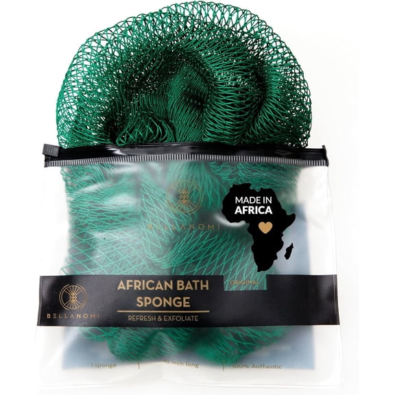 BELLANOMI African Net Sponge - Authentic Sapo Exfoliating Net, Ethically sourced from Nigeria, 45" Long Back Scrubber, Quick Dry Loofah Alternative for Gentle Exfoliation Daily Use