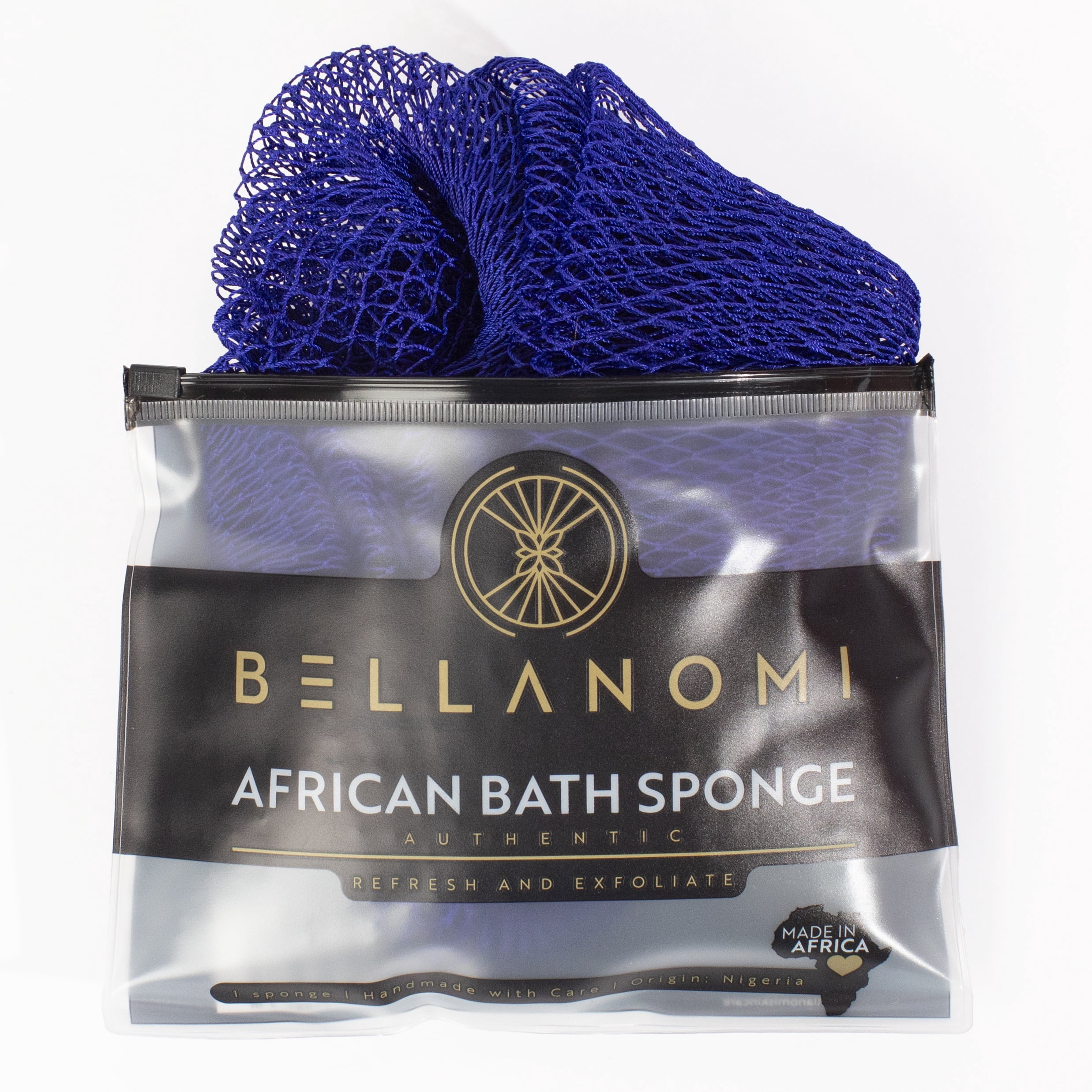 Bellanomi  African Net Sponge - Authentic Sapo Exfoliating Net, Ethically sourced from Nigeria, 45" Long Back Scrubber, Quick Dry Loofah Alternative for Gentle Exfoliation Daily Use