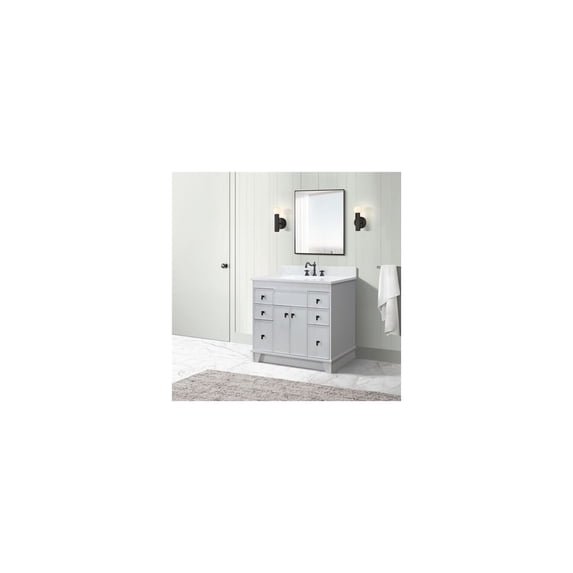 Bellaterra-Home 39 in. Single Sink Vanity in French Gray finish with Engineered Quartz Top