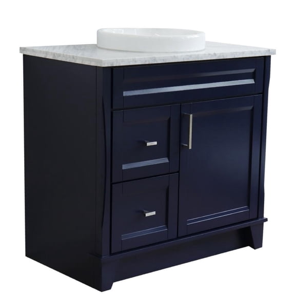 BELLATERRA HOME LLC Single sink vanity in Blue with White Carrara marble and CENTER round sink