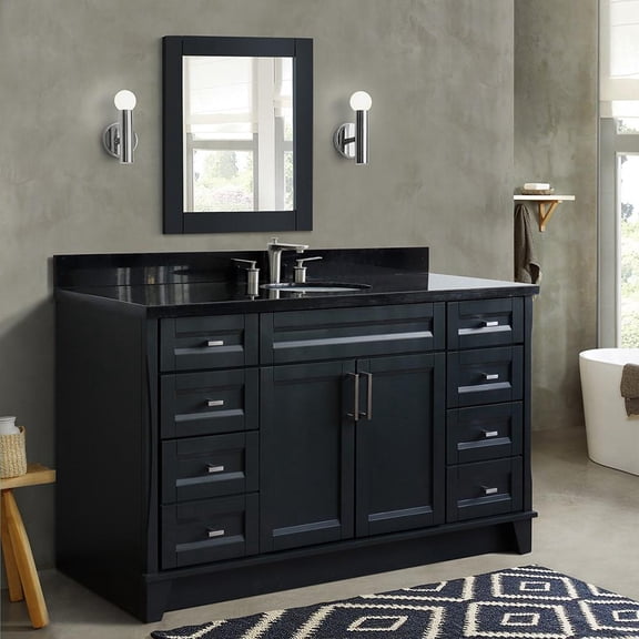 BELLATERRA HOME LLC Single sink vanity in Dark Gray and Black galaxy granite and oval sink