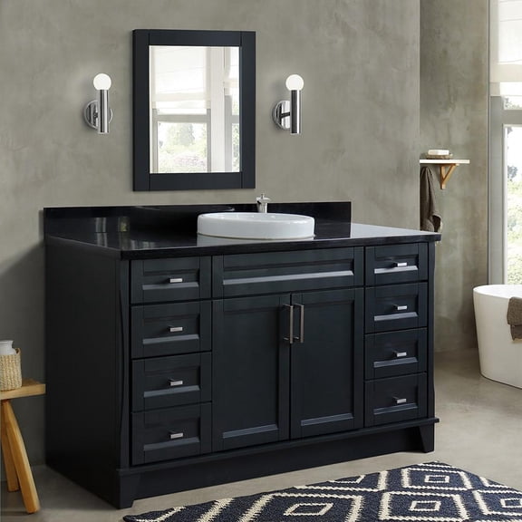 BELLATERRA HOME LLC Single sink vanity in Dark Gray and Black galaxy granite and round sink