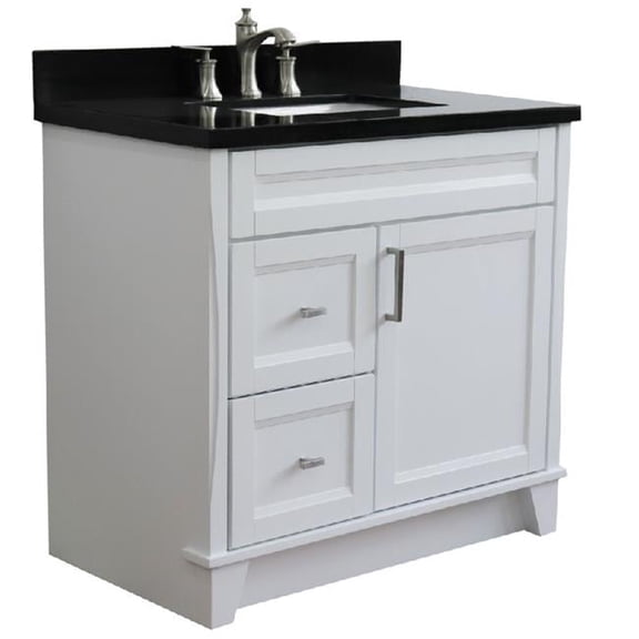 Bellaterra Home 400700-37R-WH-BGRC 37 in. Single Sink Vanity with Galaxy Granite & Center Rectangle Sink Right Drawers, White & Black