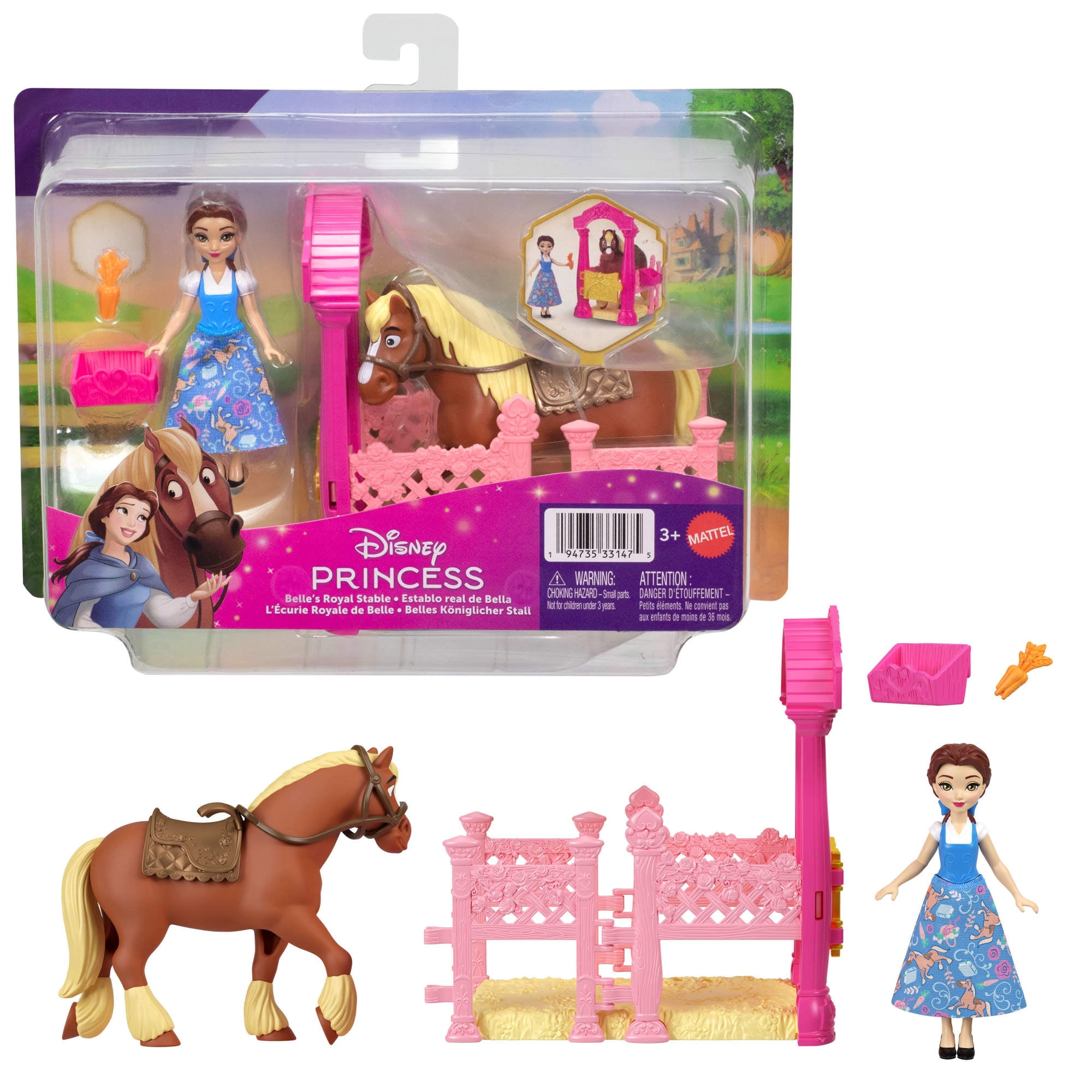 Disney Princess Belle & Philippe Small Doll & Horse Set with Stable Playset & Accessories