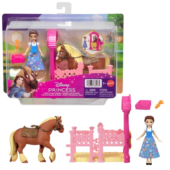 Disney Princess Belle & Philippe Small Doll & Horse Set with Stable Playset & Accessories