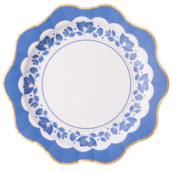 Bonjour Fte Blue Floral Large Paper Dinner Plates, Disposable Party Supplies, 8 Count, 11 Inch, Baby Shower, Spring, Birthday