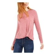 BELLE DU JOUR Womens Pink Striped Long Sleeve Crew Neck Wrap Top Juniors S