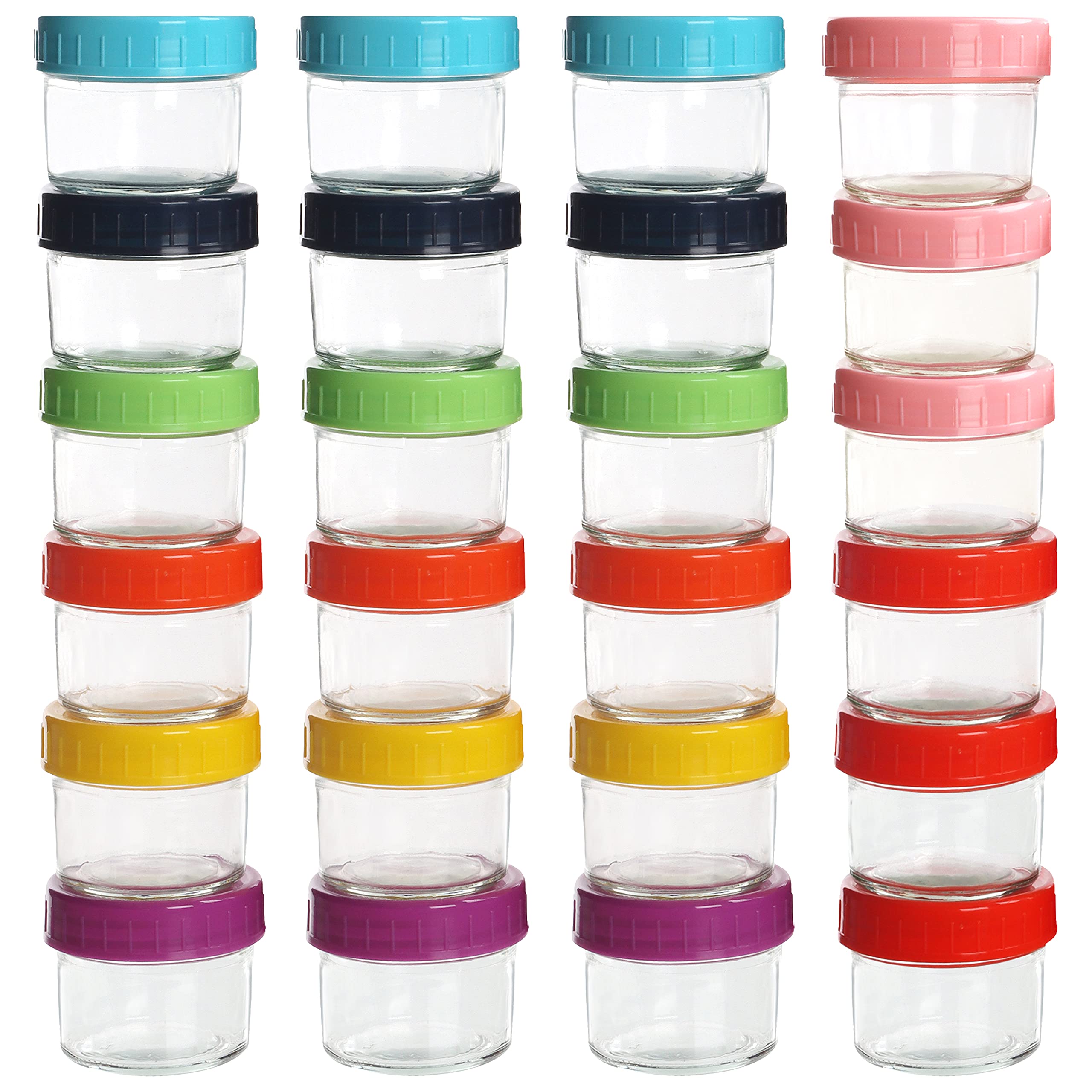BELLE VOUS 24 Pack Glass Baby Food Containers 100ml/3.5oz LeakProof