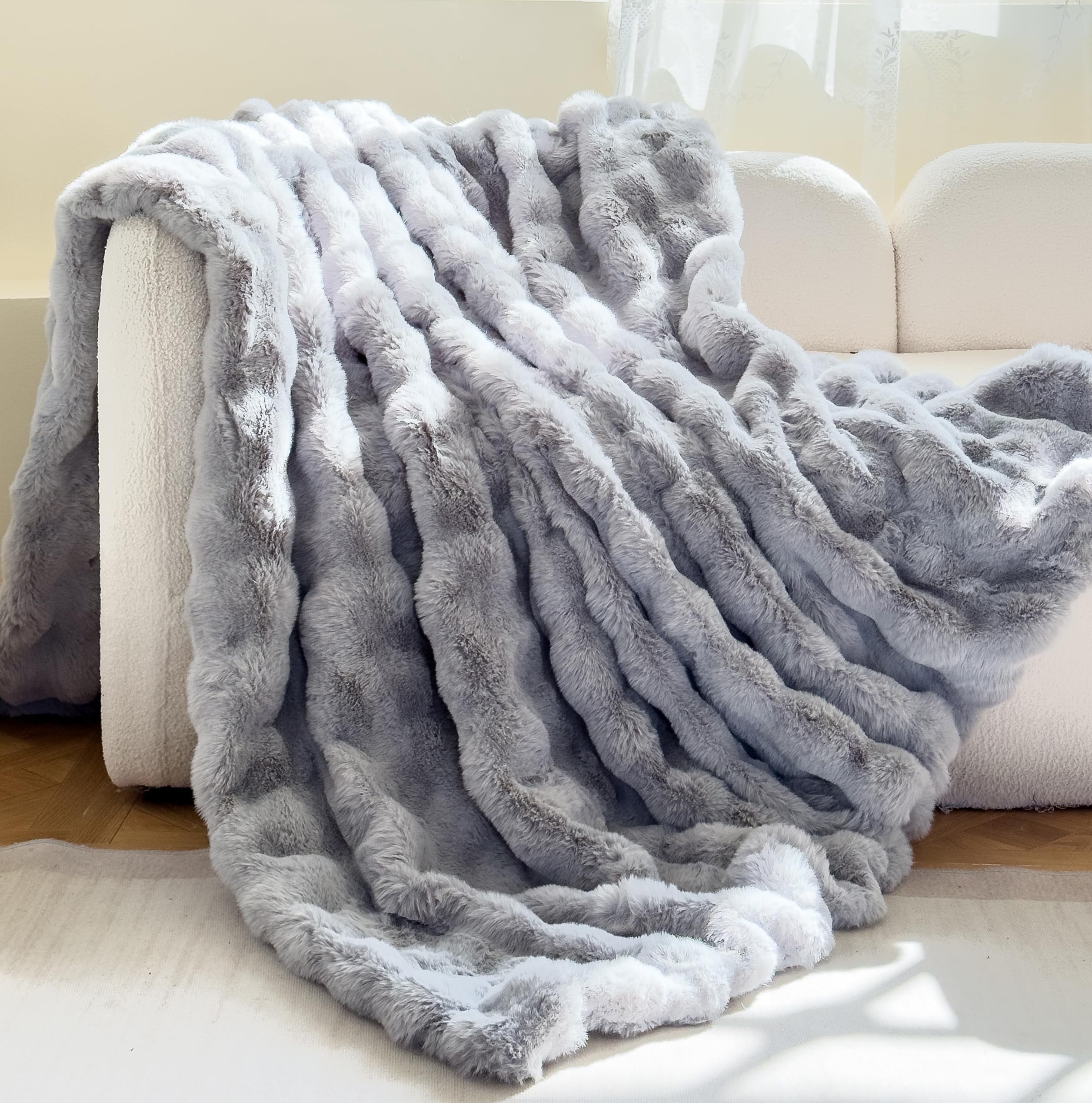BELLEBED Faux Fur Throw Blanket for Couch,Fluffy Cozy Soft Plush Luxury ...