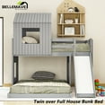 thumbnail image 1 of BELLEMAVE Bunk Beds Twin over Full Size, Playhouse Bunk Bed with Slide, Roof, Window, Ladder and Full-Length Guardrail,House Bunk Beds for Teens(Gray), 1 of 12