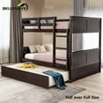 thumbnail image 1 of BELLEMAVE Full Over Full Bunk Bed, Wood Bunk Bed Frame with Twin Trundle, Fence Shaped Guardrails, Ladder, Headboard, Convertible into 2 Bed, Full Bunk Bed for Adult, Teens (Espresso), 1 of 13