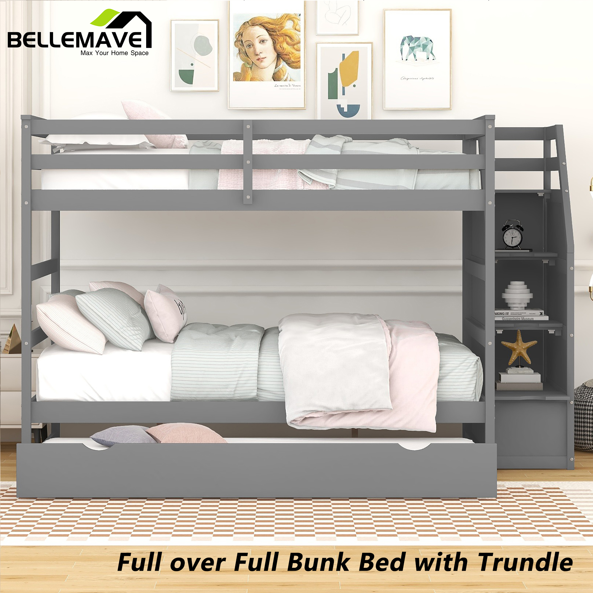 BELLEMAVE Full over Full Bunk Beds for Kids, Full Size Bunk Bed with