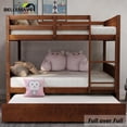 thumbnail image 1 of BELLEMAVE Full Over Full Bunk Bed, Wood Bunk Bed Frame with Twin Trundle, Fence Shaped Guardrails, Ladder, Headboard, Convertible into 2 Bed, Full Bunk Bed for Adult, Teens, Kids(Walnut), 1 of 13