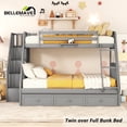 thumbnail image 1 of BELLEMAVE Twin over Full Bunk Bed with three drawer, bulid in ladder and storage stairs, Convertible into 2 beds, Bunk bed /Wood Bunk Bed for Teens(Gray), 1 of 10