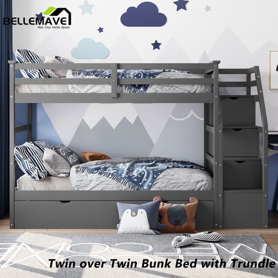 BELLEMAVE Twin over Twin Bunk Beds , Twin Size Bunk Bed with Trundle ...