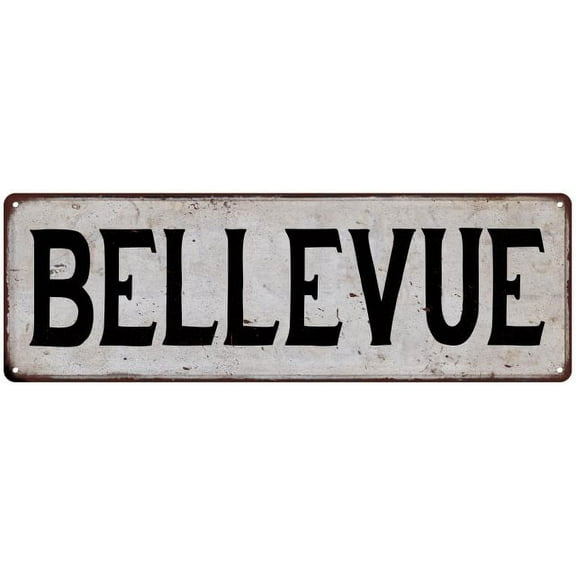 BELLEVUE Vintage Look Rustic Metal City State Sign 6 x 18 High Gloss Metal 206180041168