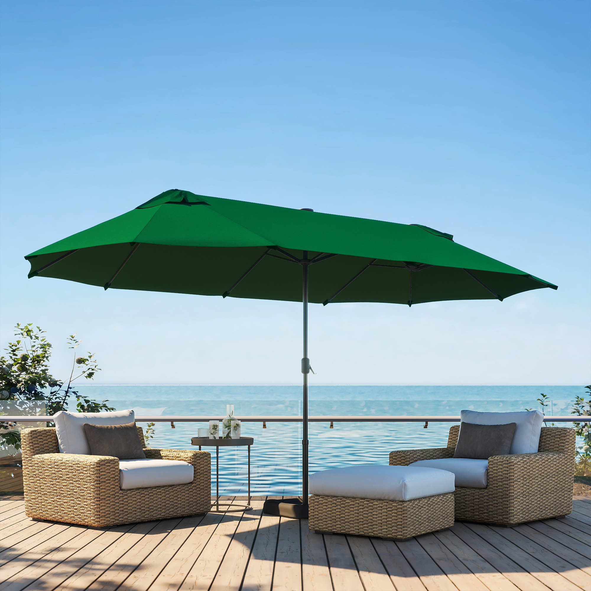 belleze patio umbrella BELLEZE 15 Ft Extra Large Outdoor Market Patio Umbrella Double-Sided Design  with Crank, Tan