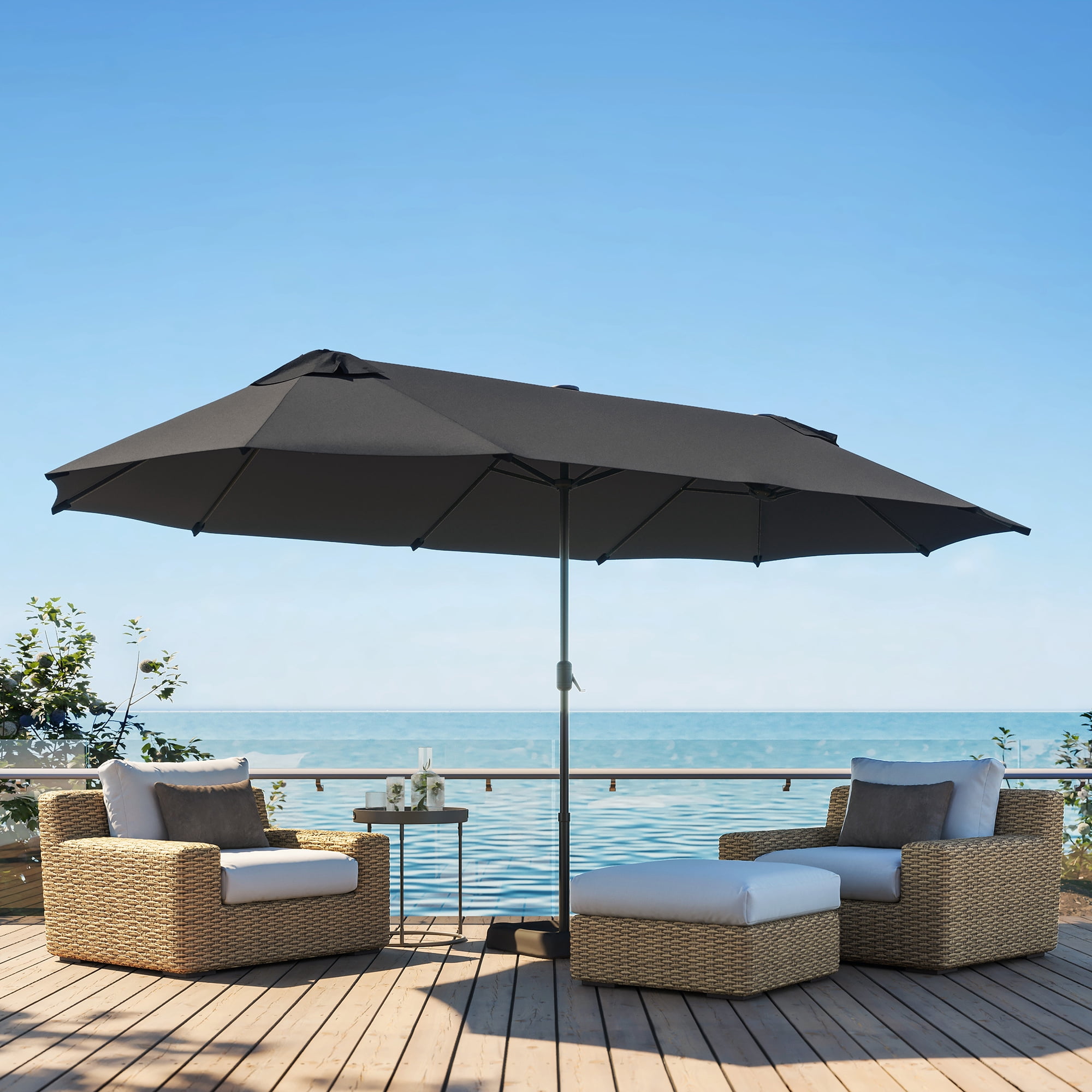 grey and tan umbrella patio PatioKingdom 9FT Outdoor Umbrella, Autotilt Introducing 13ft Double Top Round Cantilever Umbrella Pro BELLEZE 15 Ft Extra Large