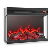 BELLEZE 23 Electric Fireplace with Realistic Crackling Sound, 3-Side Glass Display Fireplace Heater, Adjustable Timer & LED Flame Lights, Freestanding Indoor Fireplace for Bedroom, Living Room