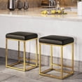 thumbnail image 1 of BELLEZE 24" Backless Bar Stools Set of 2, Counter Height Barstools, Modern Upholstered PU Leather Counter Stools with Metal Base Kitchen Island Chairs Dining Chair, Grey & Gold, 1 of 7