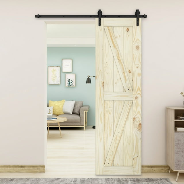 BELLEZE 24 Inch DIY Sliding Interior Barn Door, Modern Farmhouse - Nature
