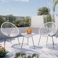 thumbnail image 1 of BELLEZE 3-Piece All Weather Acapulco Set Patio Conversation Bistro Set Outdoor Furniture With Plastic Rope 2 Chairs and Glass Top Table, White, 1 of 7