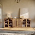 thumbnail image 1 of BELLEZE 3-Piece Modular Buffet Cabinet with Storage Freely Configurable, Classic Modern 2 Arched Glass Door Sideboards and 1 Double-Arc Wood Door Credenza For Dining Room Living Room Entryway - Camel, 1 of 7