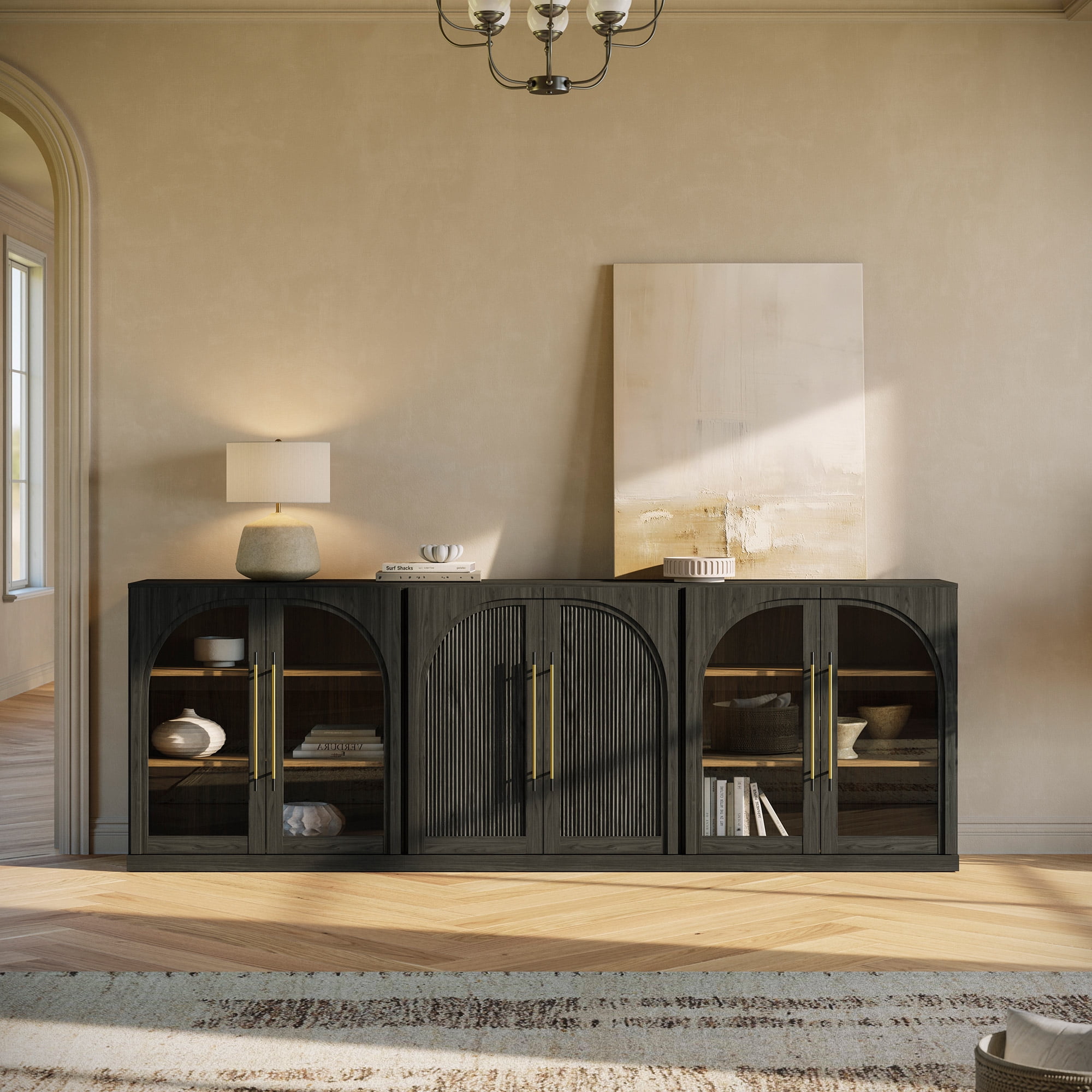 Arc Buffet BELLEZE 3-Piece Modular Buffet Cabinet with Storage Freely Configurable ...