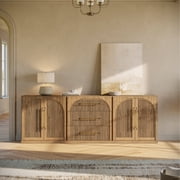 BELLEZE 3-Piece Modular Sideboard Set Freely Configurable, 2 Double Arched Wood Door Cabinets and 1 Drawer Buffet Cabinet with Storage, Modern Credenza for Dining Room, Living Room Entryway - Camel