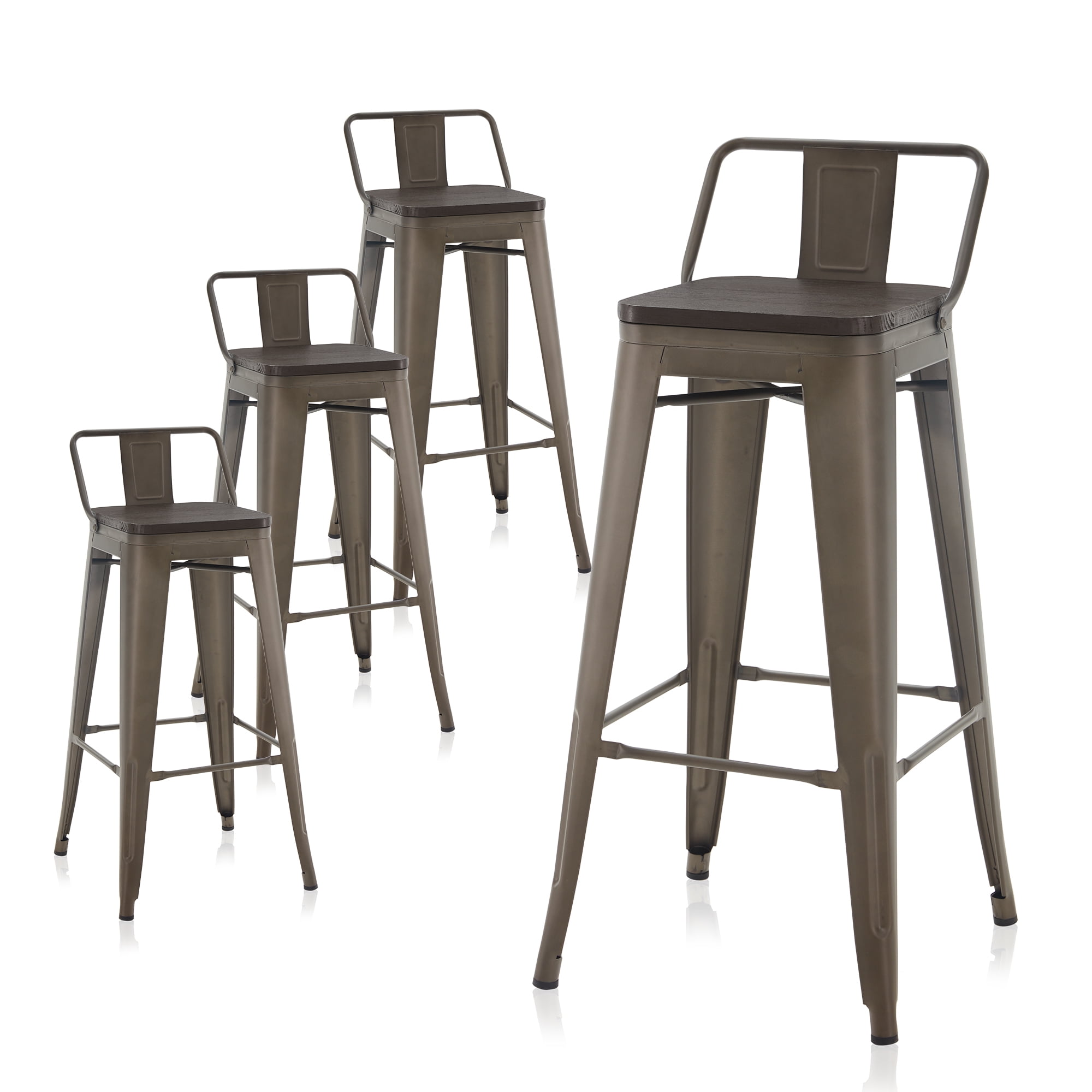 BELLEZE 30Inch Seat Height Metal Dining Chairs Bar Stools With Wood