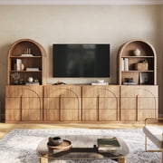 BELLEZE 4 Piece Modular TV Stand with Storage, Modern 2 Entertainment Center with Arched Hutch and 2 Wood Cabinets with 3 Drawers, Media Console for Living Room, Camel