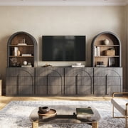 BELLEZE 4 Piece Modular TV Stand with Storage, Modern 2 Entertainment Center with Arched Hutch and 2 Wood Cabinets with 3 Drawers, Media Console for Living Room, Ebony