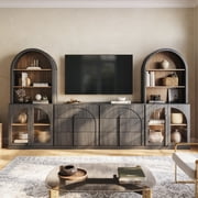 BELLEZE 4-Piece Modular TV Stand with Storage, Modern Entertainment Center with Glass Doors and Adjustable Shelf Media Console with Bookshelves for Living Room, Ebony