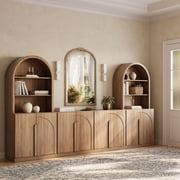 BELLEZE 4 Piece TV Stand Storage Set, Modern 2 Tall Entertainment Center with Storage Towers and 2 Wood Side Cabinets , Farmhouse Media Console for Living Room, Camel