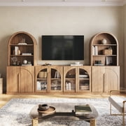 BELLEZE 4 Piece TV Stand Storage Set, Modern 2 Tall Entertainment Center with Storage Towers and 2 Wood Side Cabinets, Large Farmhouse Media Console for Living Room, Camel