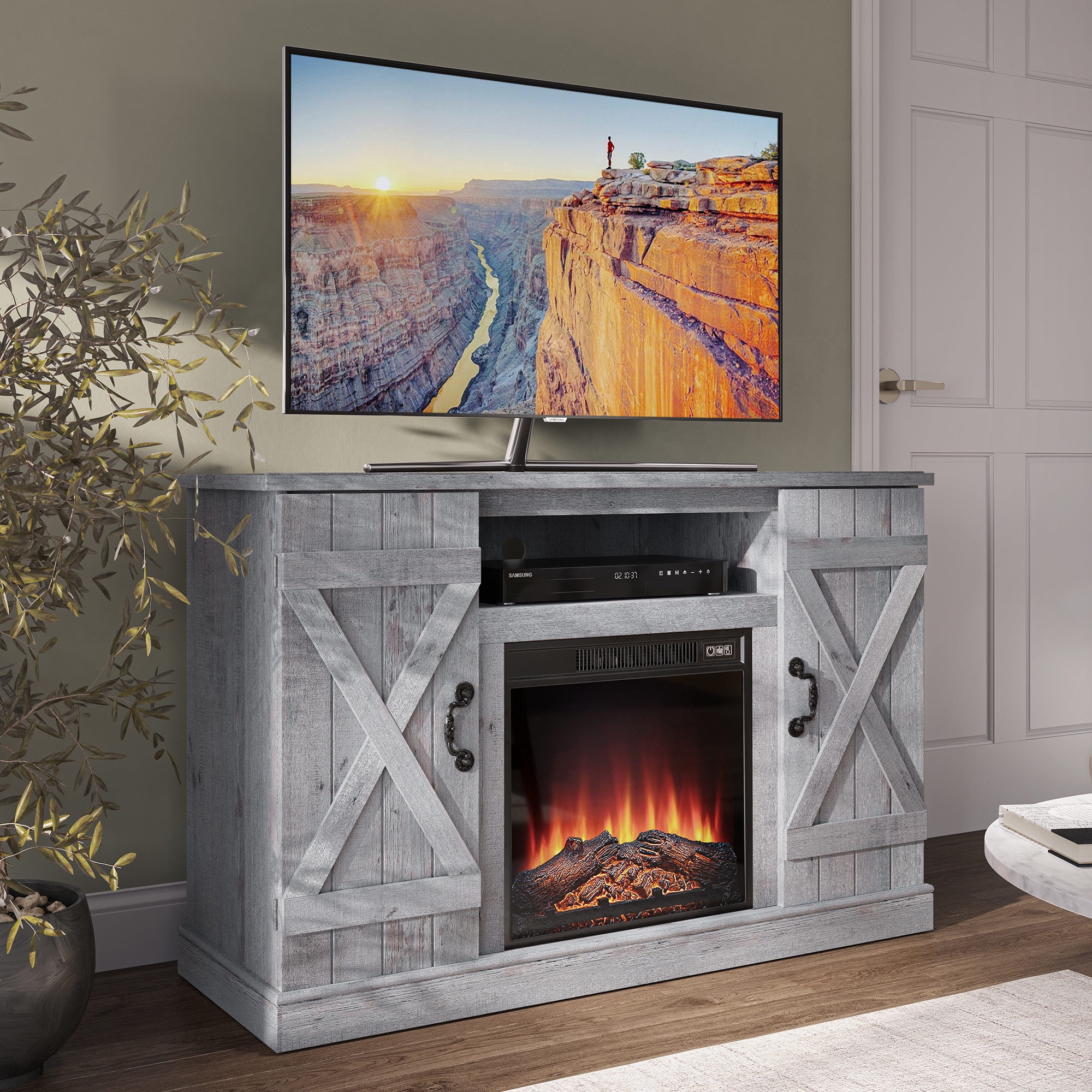 BELLEZE 47 Rustic TV Stand Entertainment Center For TVs up to 50 with 18  Fireplace - Veropeso (Gray Wash) - Walmart.com