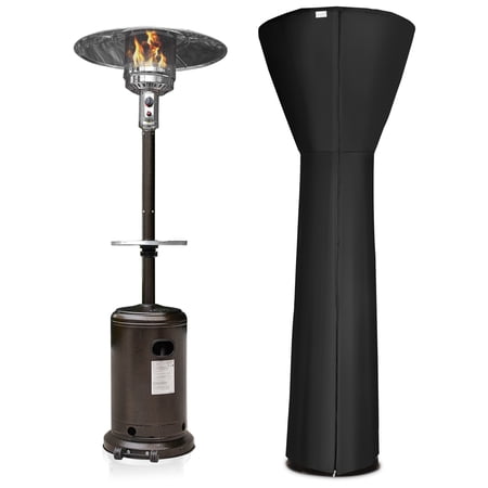 BELLEZE 48,000BTU Bronze Patio Heater Propane W/ Adjustable Table, Double-Side Waterproof Black Heater Cover