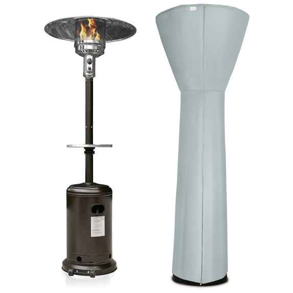 BELLEZE 48,000BTU Bronze Patio Heater Propane W/ Adjustable Table, Double-Side Waterproof Grey Heater Cover