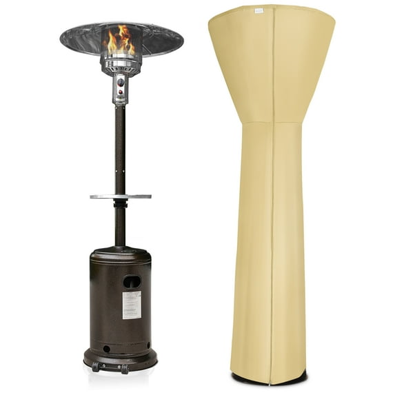 BELLEZE 48,000BTU Bronze Patio Heater Propane W/ Adjustable Table, Double-Side Waterproof Sand Heater Cover